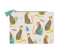 Draeger Paris - Monedero Estampado de Gato Salvaje, 100% algodón, con Cremallera y Borla, 12 x 9,5 cm