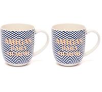 DRAEGER PARIS 1886 - Taza Cerámica 320ml Azul/Rosa con Mensaje en Oro Caliente - Diseño Chic con Formas Geométricas - Apta para Lavavajillas - Caja de Regalo Elegante (Paquete de 2)