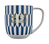 DRAEGER PARIS 1886 - Taza Cerámica Chic con Mensaje Dorado Super Abuelo - Diseño Geométrico en Azul o Rosa, 320 ml, Apta Lavavajillas, Regalo Decorativo Elegante, Caja de Lujo