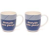 DRAEGER PARIS 1886 - Taza de Cerámica 320ml con Mensaje Necesito una Pausa - Diseño Chic con Detalles en Oro Caliente - Apta para Lavavajillas - Disponible en Azul o Rosa (Paquete de 2)