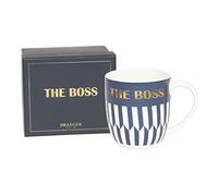 DRAEGER PARIS 1886 - Taza de Cerámica Fina 320 ml - Diseño Chic Azul/Rosa - Mensaje The Boss en Oro - Regalo Original para Amigo, Colega, Familia - Apto para Lavavajillas - Caja de Regalo Incluida
