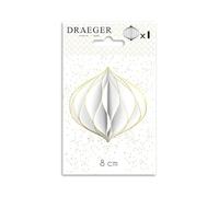 Draeger Paris - Bola de Papel Blanco - Nido de Abeja Blanco - Acabados con Lentejuelas Doradas - Decoración navideña - 8 x 14 cm