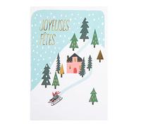 DRAEGER Paris | Tarjeta de felicitación Felices Fiestas | Fiesta de Fin de Año | Trineo de Navidad | Acabados de oro a cálido color rojo | 12 x 17 cm | Made in England | Sobre incluido | Papel FSC®