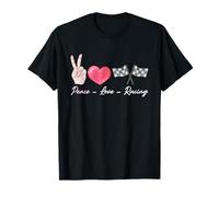 Drag Racing Peace Love - Bandera a Cuadros Estilo automovilístico Camiseta
