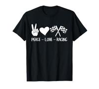 Drag Racing Peace Love - Bandera a Cuadros Estilo automovilístico Camiseta
