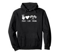 Drag Racing Peace Love - Bandera a Cuadros Estilo automovilístico Sudadera con Capucha