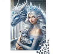 Dragón 1000 Piezas Papel White Dragón & Ice Queen Puzzle para Adultos Adultos Portátil Actividad De Vinculación Familiar Desafiante Y Divertido Rompecabezas 70x50cm/1000pcs