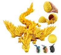 Dragón 3D con alas en el huevo, 23 cm figura de dragón con huevo de 12 cm | Dragón sorpresa dorado | Figura de fantasía en movimiento para niños | Idea de regalo