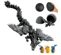 Dragón 3D con alas en huevo - Huevo de dragón con dragón figura de 23 cm | Huevo grande de 12 cm | Dragón sorpresa que nacen en negro con flores | Juguete de fantasía móvil y figura coleccionable para