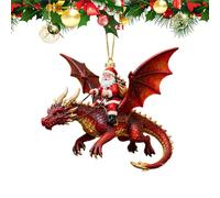 Dragón Ado-rnos para Árboles De Navidad | Papá Noel Que Mon-ta Un Dragón Vo-lador Ado-rno De Navidad | Recuerdos Coleccionables De Decoraciones Festivas De Acrílico 2D Divertidos para El Hogar (Rojo)