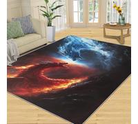 Dragon Alfombra de 200 x 250 cm, Grande, Lavable, diseño de dragón de Fuego de Hielo, para Sala de Estar, Pelo bajo, Antideslizante, moqueta para Dormitorio, mesita de Noche, Comedor, decoración