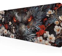 DragóN Alfombrilla Ratón XXL 100 x 50 cm, Mouse Pad Negro Alfombrilla Ratón Gaming con Superficie Suave y Base de Goma Antideslizante, Gaming Mousepad Mejora La Precisión y La Velocidad PjY9117 F-R