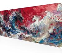 DragóN Alfombrilla Ratón XXL 900x400x3mm, Mouse Pad Rojo Alfombrilla Ratón Gaming con Superficie Suave y Base de Goma Antideslizante, Gaming Mousepad Mejora La Precisión y La Velocidad PjY9045 4-1