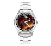 Dragon and Human War - Reloj de pulsera de cuarzo personalizado de acero inoxidable con números arábigos para hombres y mujeres