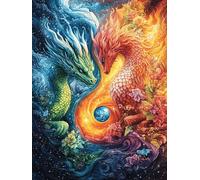 Dragon and Phénix Dans Les flammes Puzzle 1000 Piezas Cartón Resistente para Coleccionistas Mitos fantásticos Cuento De Hadas Entretenimiento Toda La Familia Mejora Memoria Pack Completo para Navidad