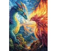 Dragon and Phénix Dans Les flammes Rompecabezas 300 Piezas Cartón Resistente para Principiantes Mitos fantásticos Cuento De Hadas Ocio Doméstico Reducir Estrés Decoración Hogar Regalo Ideal 300 PCS