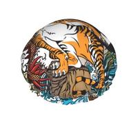 Dragon and Tiger - Gorro de ducha impermeable de doble capa para mujer, duradero, ligero y portátil, accesorio de baño para cabello largo