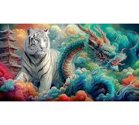 dragón and Tiger Puzzle de 1000 Piezas para Adultos - Papel Reciclado Juego edugatoivo & Relajación Juego Familiar 38x26/1000pcs
