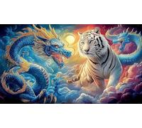 dragón and Tiger Puzzle para Adultos de 1000 Piezas - Papel Reciclado Juego Estimulante Decoración de Pared & Regalo 38x52/1000pcs