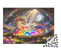Dragón Arcoíris Fantasía Puzzle de 1000 Piezas Papel para Adultos Escena Cueva Mágica Juego de Puzzle 1000 Piezas Relajación Enfoque Decoración Hogar Regalo 52x38cm/1000pcs