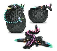 Dragón Articulado Alado y Su Huevo Impreso en 3D - Decoración Universo Fantástico Fidget Toy Juguete Idea Decoración para el Hogar Salón Infantil (Negro Rainbow Glow In The Dark)