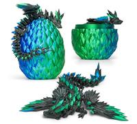 Dragón Articulado Alado y Su Huevo Impreso en 3D - Decoración Universo Fantástico Fidget Toy Juguete Idea Decoración para el Hogar Habitación Salón Infantil (Negro + Azul Verde)