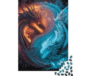 Dragon Artwork Fire Vs Ice Puzzle Imposible,desafío para Adultos Entretenimiento Creativo 1000 Piezas Obra De Arte De Juego De para Adultos Y Niños Mayores De 12 Años 38x26cm/1000pcs