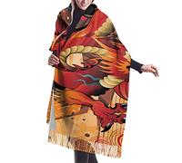 Dragon Asian Japanese Chinese Culture Cashmere Scarf for Women Men Lightweight Unisex Fashion Soft Winter Scarves Fringe Shawl Wraps