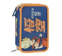 Dragon Ball Super - Estuche escolar oficial Dragon Ball, estuche con 3 compartimentos para niño y niña con juego de papelería, bolígrafo borrable azul y práctico cierre de cremallera, 20 x 13 x 7 cm,