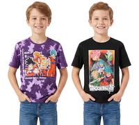 Dragon Ball Z Camiseta Niño Manga Corta, 2 Pack, 7-14 Años, 100% Algodón, Camisetas Chico Ropa de Verano, Regalos para Niños (9-10 Años, Negro/Multi Dragon Ball Z, 2 Paquete)