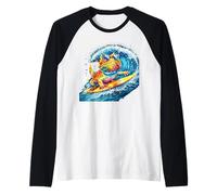 Dragón Barbudo atrapando una Ola Camiseta Manga Raglan