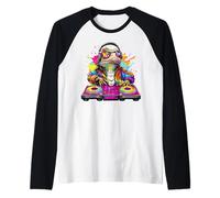 Dragón Barbudo DJ Amante de la música Rainbow Disc Jockey Dance Kids Camiseta Manga Raglan