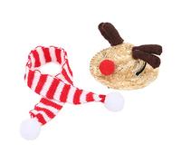 Dragón Barbudo Gorro de Papá Noel Bufanda Reptil Sombrero y Bufanda de Alce de Paja Ajustable Disfraz de Navidad para Fotos de Fiestas Mascotas Lagarto Anfibio Gecko Camaleón (Sombrero Grande)