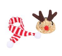 Dragón Barbudo Gorro de Papá Noel Bufanda Reptil Sombrero y Bufanda de Alce de Paja Ajustable Disfraz de Navidad para Fotos de Fiestas Mascotas Lagarto Anfibio Gecko Camaleón (Sombrero pequeño)