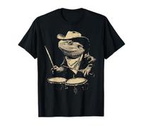 Dragón Barbudo Tocando Tambores Vaquero Animal Western Drummer Camiseta