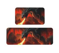 Dragon Battlefield - Juego de 2 tapetes de cocina antideslizantes de madera antifatiga, tapetes largos para el hogar y la oficina