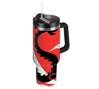 Dragon Black - Botella de agua de acero inoxidable de boca ancha al vacío con tapa y popote, taza de café grande decorativa para escuela, deportes, guardería, campamento y más, vasos para bebidas y