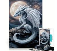 Dragón Blanco bajo la luz de la Luna Rompecabezas de 1000 Piezas para Adolescentes Juego de concentración Mental Corte de precisión Bordes Suaves Juego para Rellenar Calcetines navideños (38x52cm)