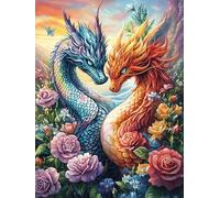 Dragon Bleu et Rouge Dans le Jardin de Roses Puzzle 300 Piezas Cartón Blanco Premium para Expertos Mitos fantásticos Tiempo Ocio En Casa Relajación Mental para Enmarcar 300 PCS