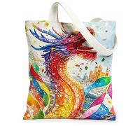 Dragon - Bolsa de lona para mujer, diseño de ondas de confeti vibrantes, cultural, rojo, lavable, reutilizable, ideas para viajes, trabajo, compras, librería, 13 x 15 pulgadas