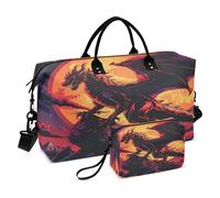 Dragon - Bolsa de viaje para gimnasio, bolsa de fin de semana con diseño de dragón y luna roja para mujer, con neceser de viaje, bolsa de natación, Multi 11, Talla única
