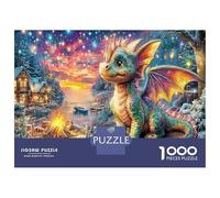 Dragón Bonito Junto a Fuego de Pueblo 1000 Piezas - Set De Puzzle Arte caprichoso Premium, Cartón Resistente - DIY Super Divertido para La Familia, Decoración Bonita, Regalo De 38x26cm/1000pcs