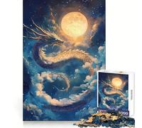 Dragón Celestial bajo Cielos Iluminados por la Luna,Rompecabezas de 1000 Piezas para Adultos,Ejercicio Mental,Escapada Consciente,Cierre Seguro,Sorpresa Navideña (50x75cm)