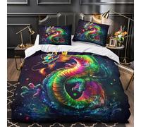Dragón colorido 3D Impresión Edredón funda 3pz Microfibra transpirable Criatura mítica de fantasía Funda de edredón 2 fundas antidesvanecimiento Decoración habitación adolescentes Double（200x200cm）