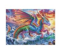 Dragón Colorido sobre Las Olas del océano al Atardecer Puzzles 500 Piezas Maquetas 3D Educativas Profesionales Rompecabezas para Familia Construir DIY Moderno Aliviar Estrés Decoración 500 PCS