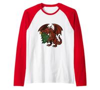 Dragón Comiendo un árbol de Navidad- Funny Anti- Navidad Camiseta Manga Raglan