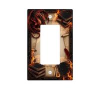 Dragon - Cubierta para interruptor de luz basculante individual, diseño de libros místicos de fantasía, pergaminos de Halloween, plástico rojo, tamaño estándar, placas de pared decorativas para el