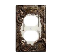 Dragon - Cubiertas de pared dúplex para enchufes eléctricos, Steampunk, reloj de engranajes industriales, color bronce de otoño, placas de pared de plástico tamaño estándar para enchufes eléctricos