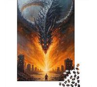 Dragón de Fuego Ciudad en Ruinas Puzzle de 1000 Piezas Puzzle para Adultos Escena de Llamas Relajante Decorativo Regalo 70x50cm/1000pcs