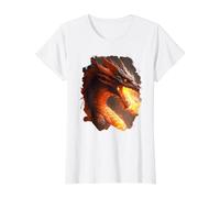 dragón de Fuego Criatura mística dragón de Fuego fantasía Camiseta gráfica económica, Mujer, Blanco, L